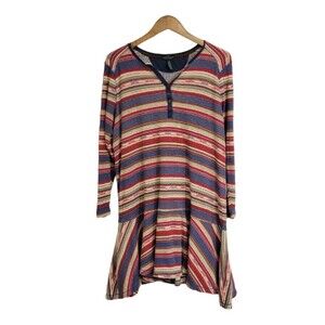 Ralph Lauren Cotton Aztec Southwestern Boho Ruffle waffle knit dress SZ XS